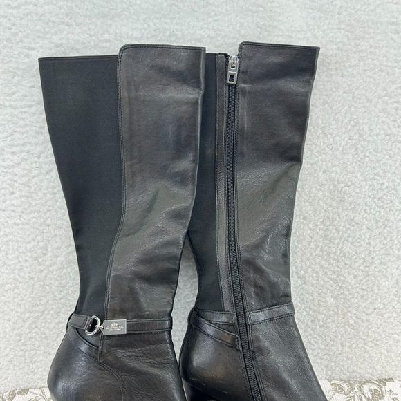 Coach Womens Ultima Boot size 8.5 Leather black stiletto sleek career buckle zip - Picture 4 of 14